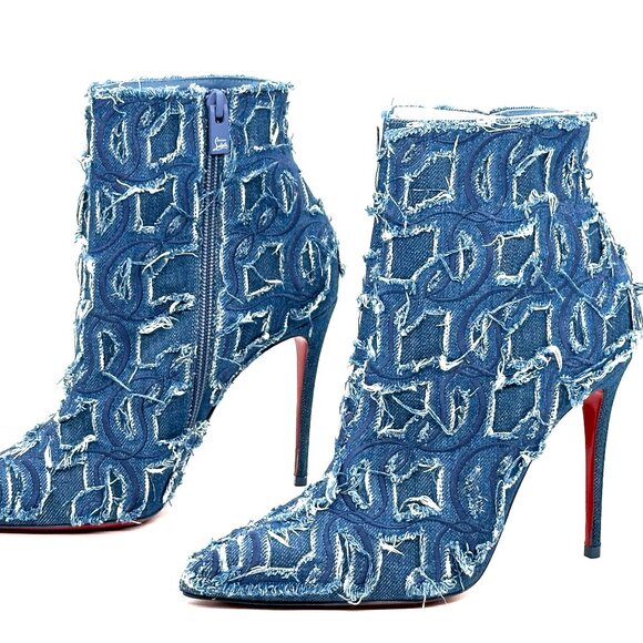 Christian Louboutin SO KATE BOOTY 100 Denim Ankle Bootie Boots Heels - Picture 12 of 16